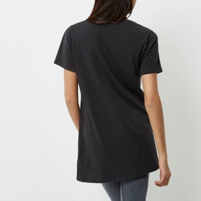 Black frill asymmetric hem T-shirt